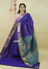 Violet Purple with Bluish Grey - Vaibhogam - Pure Silk Cotton with Kattam Body with Zari Border